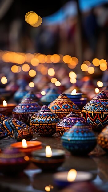 Zbliżenie Lampy Diya świecącej Jasno W Ciemności Podczas Diwali