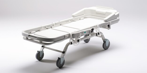 Zdjęcie zbliżenie łóżka szpitalnego z kołami na białej powierzchni generatywnej ai