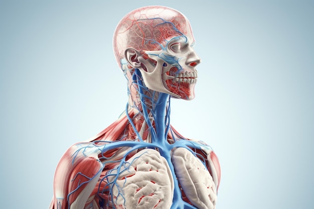 Zdjęcie zbliżenie ludzkiego ciała ze szkieletem i żyłami generatywnymi