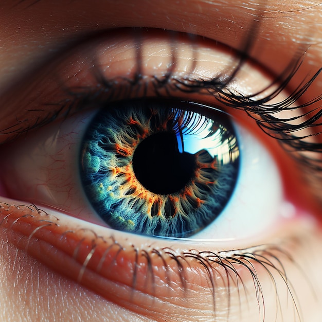 Zbliżenie ludzkiego oka z niebieską tęczówką