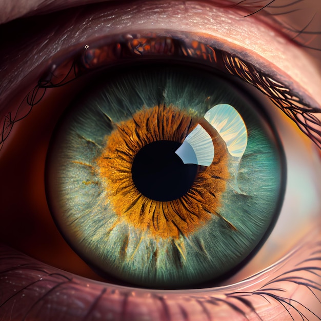 Zdjęcie zbliżenie ludzkiego oka z piękną tęczówką generatywną ai