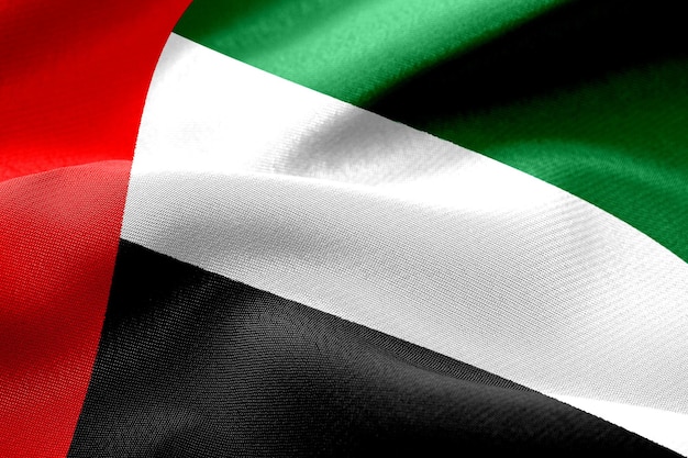 Zdjęcie zbliżenie macha flagą tkaniny zjednoczonych emiratów arabskich. symbole flag zea.