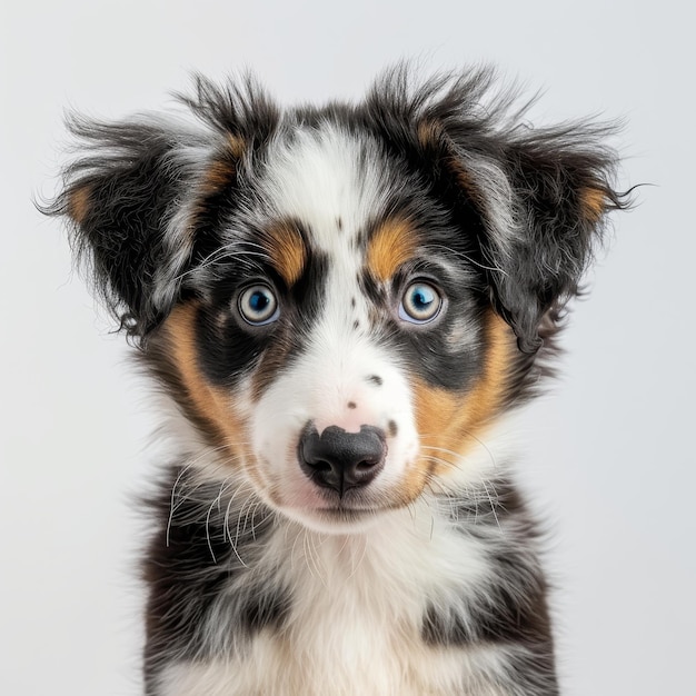 Zbliżenie małego psa o niebieskich oczach