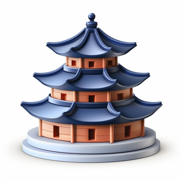 Zdjęcie zbliżenie małej niebieskiej i pomarańczowej pagody na białej powierzchni generatywnej ai