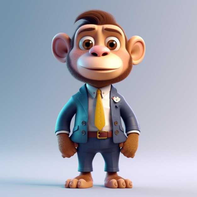 Zbliżenie małpy z kreskówki w garniturze i krawacie