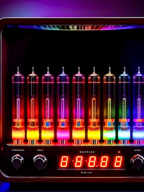 Zbliżenie maszyny z wieloma różnorodnymi kolorowymi światłami