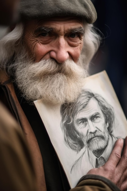 Zdjęcie zbliżenie mężczyzny trzymającego rysunek