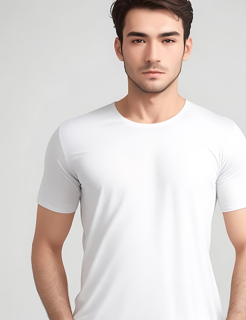 Zbliżenie mężczyzny w makiecie pustej białej koszulki