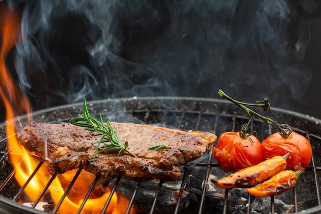 Zbliżenie mięsa na grillu
