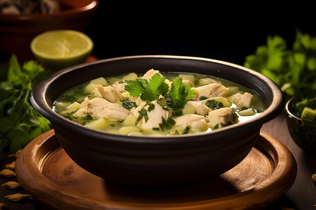 Zbliżenie miski tradycyjnej meksykańskiej zupy caldo de pollo