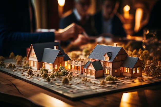 Zbliżenie modelu domu z modelem miniaturowego domu agent nieruchomości generatywny ai