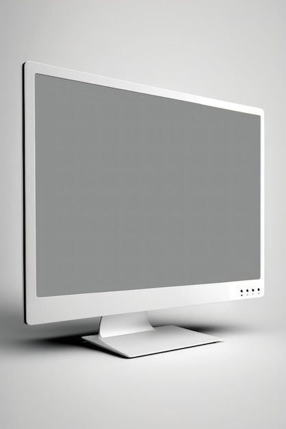Zbliżenie monitora komputera z pustym ekranem i miejsca kopiowania na szarym tle