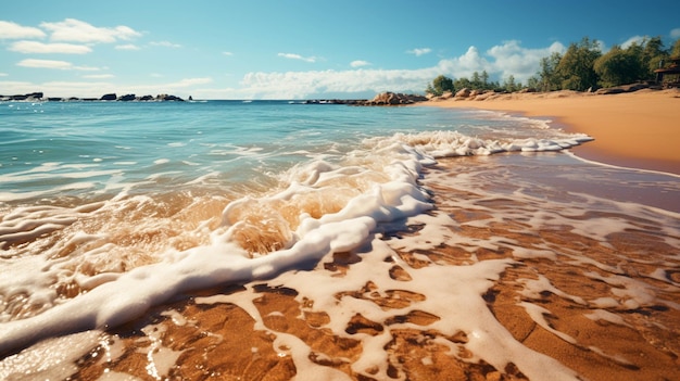 Zbliżenie morze i piaszczysta plaża w letni dzień