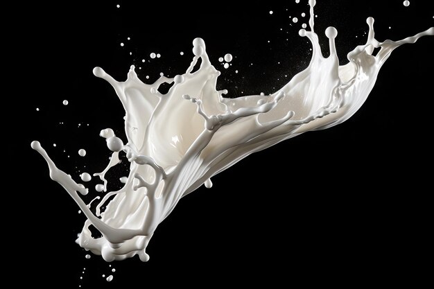 Zbliżenie na białym tle plusk mleka na czarnym tle
