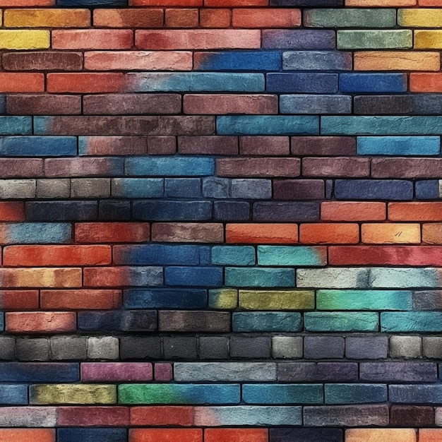 Zbliżenie na ceglaną ścianę z generatywnym efektem kolorowej farby