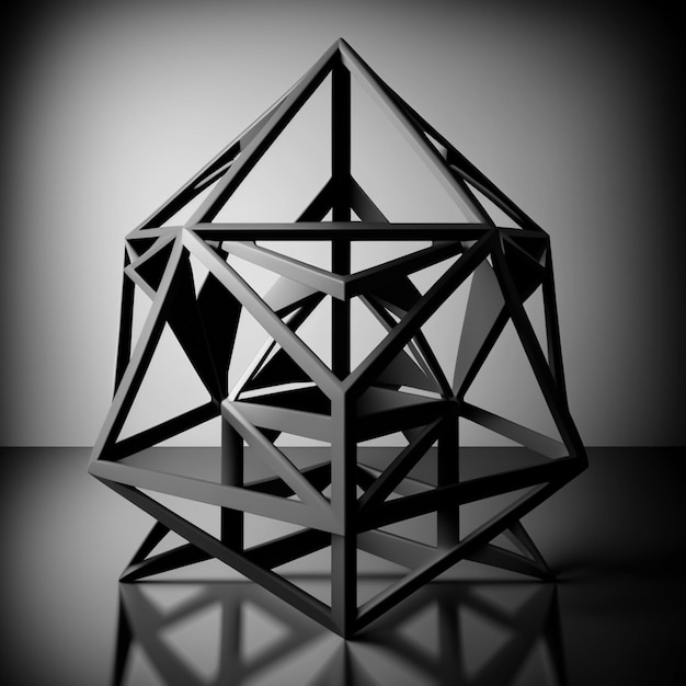 Zbliżenie na czarno-białe zdjęcie generatywnego obiektu geometrycznego ai