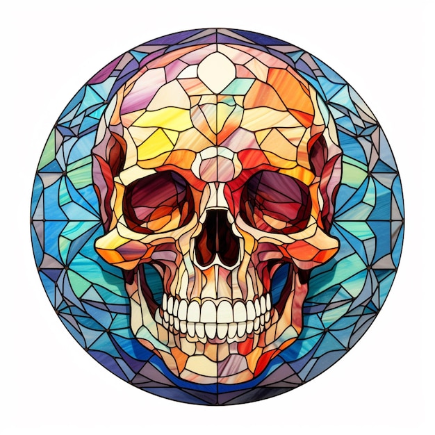 Zbliżenie na czaszkę z kolorowym mozaikowym wzorem generatywnym ai