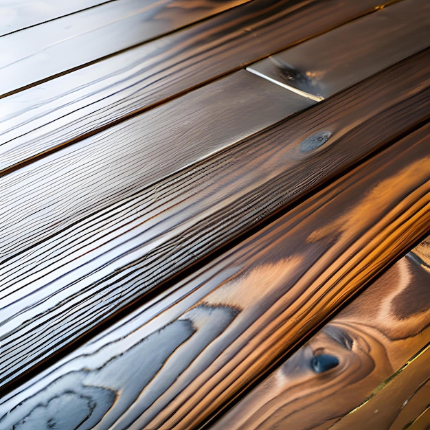Zdjęcie zbliżenie na drewniany stół z ciemnym słojem drewna.