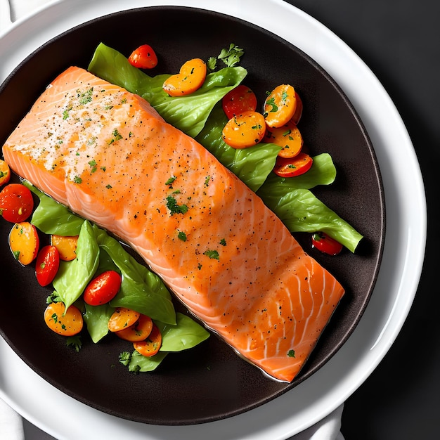 Zbliżenie na grafikę generatywną Cooked Salmon Dish autorstwa AI