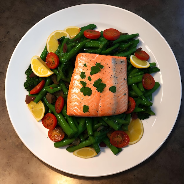 Zbliżenie na grafikę generatywną Cooked Salmon Dish autorstwa AI