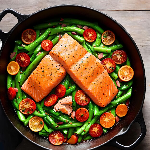 Zbliżenie na grafikę generatywną Cooked Salmon Dish autorstwa AI