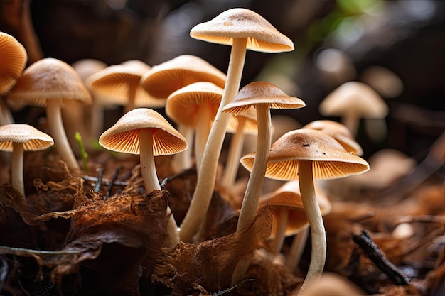 Zbliżenie na grzyby Psilocybe Cubensis