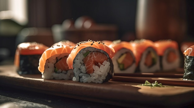 Zbliżenie na japońskie jedzenie sushi Koncepcja żywności i generator AI