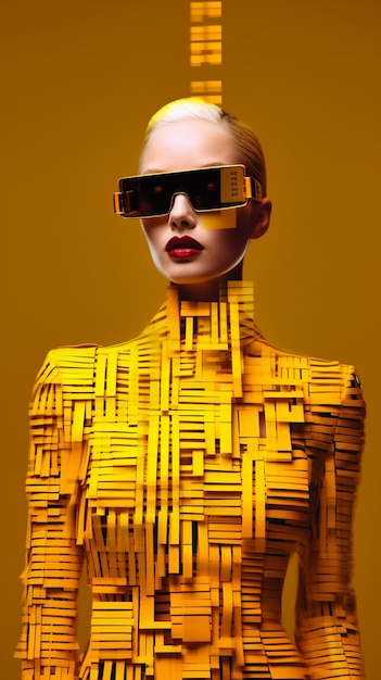 Zbliżenie na kobietę w żółtej sukience i okularach przeciwsłonecznych