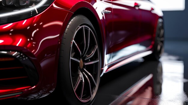 Zbliżenie na koła i felgi czerwonego samochodu sportowego Generacyjna sztuczna inteligencja