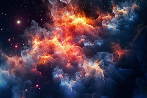 Zbliżenie na kolorową chmurę dymu i gwiazd generatywnych ai