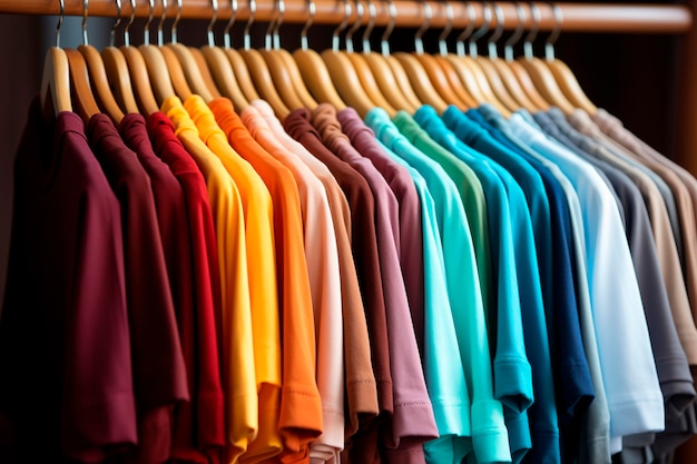 Zbliżenie na kolorowe ubrania w sklepie generującym ai