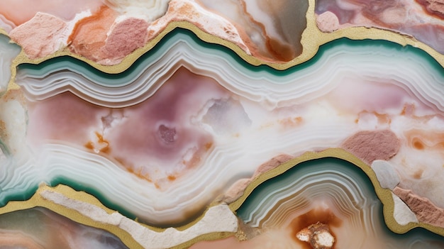 Zdjęcie zbliżenie na kolorowy agat z różową i fioletową teksturą skały.