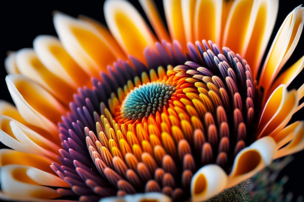 Zbliżenie na kolorowy kwiat z dużą ilością szczegółów na płatkach Generacyjna sztuczna inteligencja