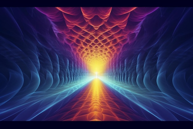 Zdjęcie zbliżenie na kolorowy tunel ze światłem na końcu generatywnej ai