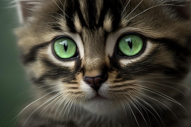 Zbliżenie na kotka z dużymi zielonymi oczami Generative AI