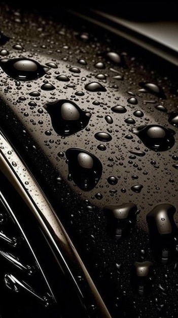 Zbliżenie na kropelki wody na czarnym samochodzie