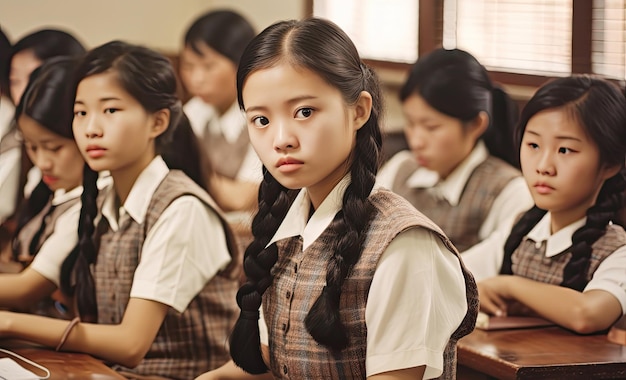 Zbliżenie na młodą azjatycką dziewczynę w klasie szkolnej