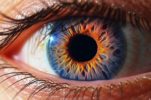Zbliżenie na niebieskie oko ze słowem oko