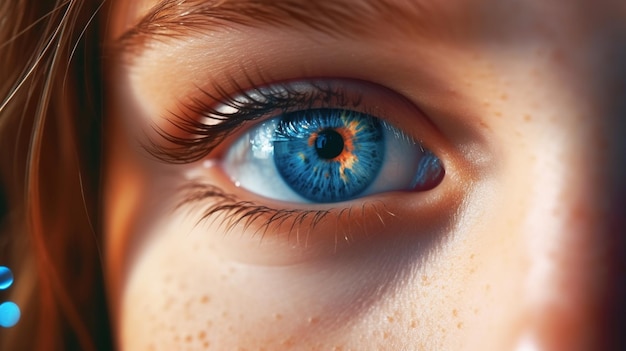 Zbliżenie na niebieskie oko ze słowem oko
