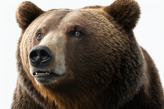 Zbliżenie na niedźwiedzia grizzly białe tło Generatywne AI AIG16