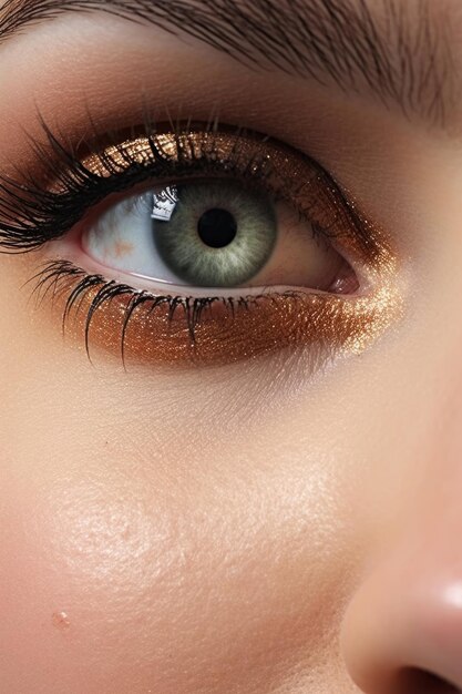 Zbliżenie na oko kobiety ze złotą kredką do oczu