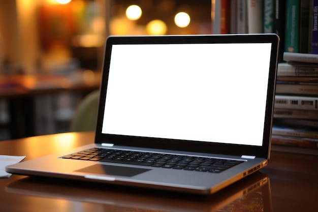Zbliżenie na otwarty laptop z pustą białą generatywną sztuczną inteligencją