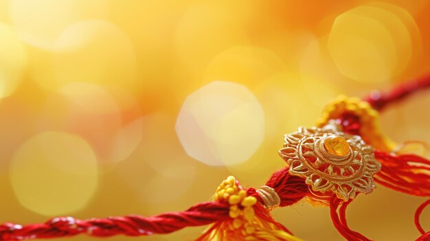 Zdjęcie zbliżenie na ozdobną tradycyjną indyjską bransoletkę rakhi