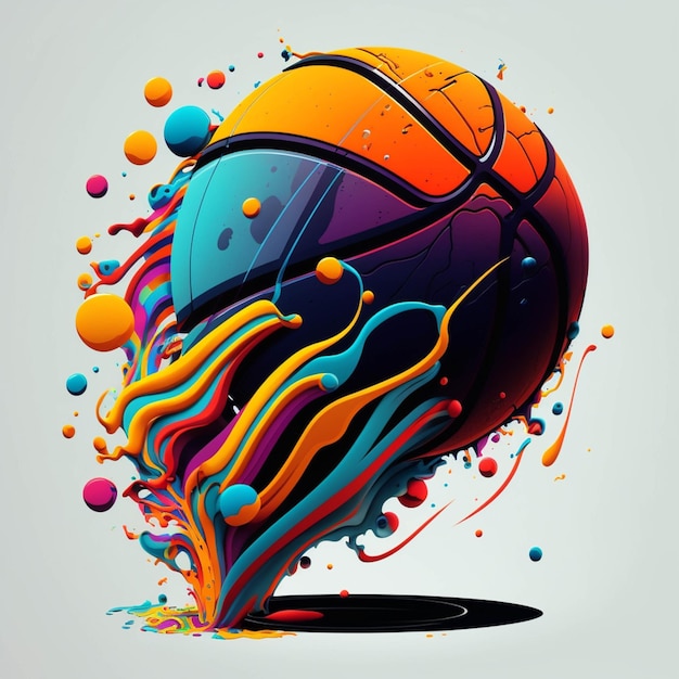 Zbliżenie na piłkę do koszykówki z kolorowymi plamami farby generatywnej ai