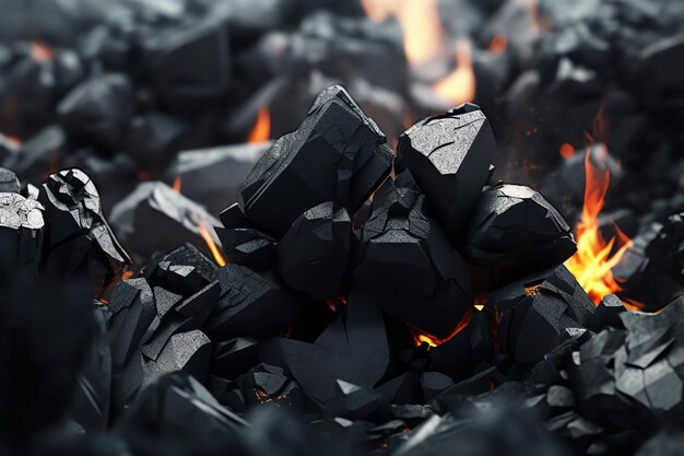 Zbliżenie na pożar węgla z czarnymi węglami na pierwszym planie