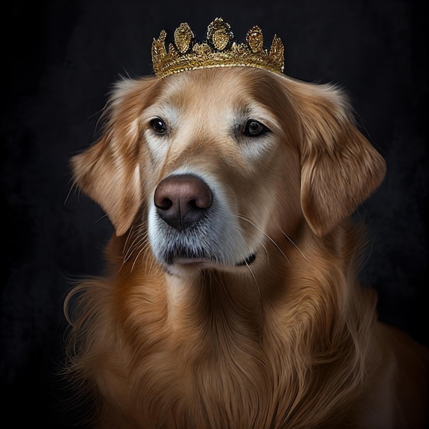 Zbliżenie na psa noszącego koronę na czarnym tle generatywnego ai
