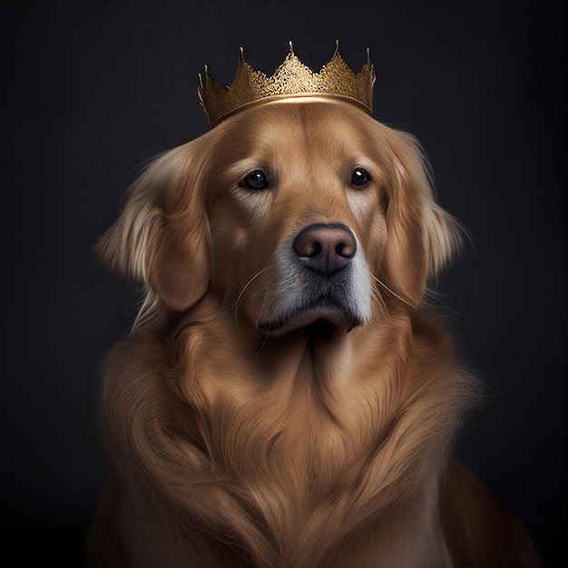 Zbliżenie na psa noszącego koronę na górze złotego generatywnego ai