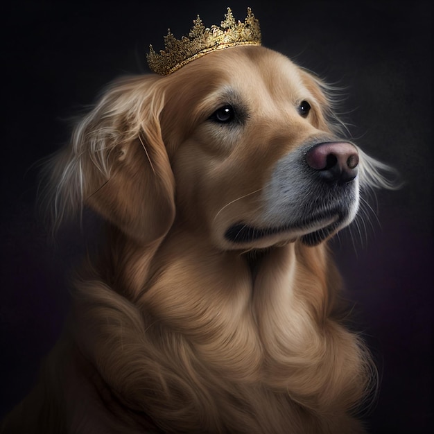 Zbliżenie na psa noszącego koronę wieńczącą generatywną ai