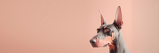 Zbliżenie na psa rasy Doberman Pinscher z różowym pastelowym tłem Fotografia mody dla psów Generative AI