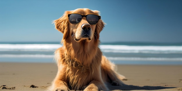 Zbliżenie na psa w okularach przeciwsłonecznych generatywnego ai